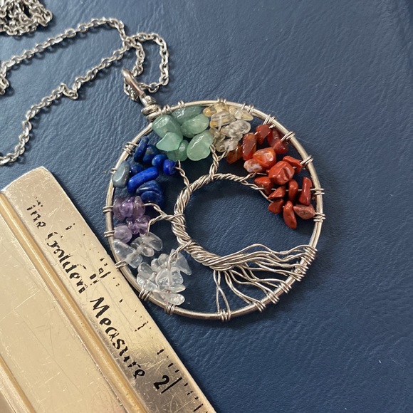 Boho stones tree of life pendant on 30” chain - Picture 3 of 4